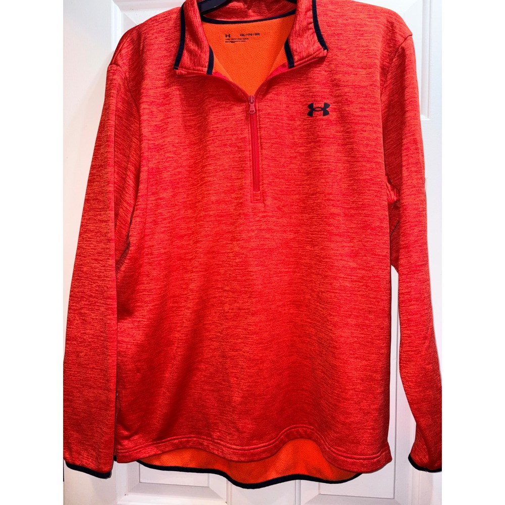 Under Armour Mens XXL Orange Space Dye Fleece Lined Quarter Zip Pullover Loose